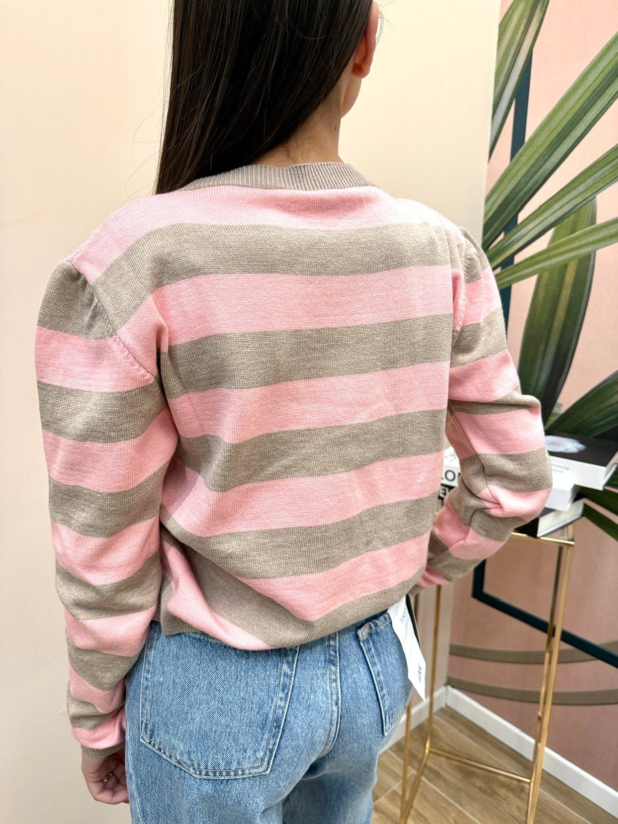 Maglia righe girocollo - ROSA-NOCE