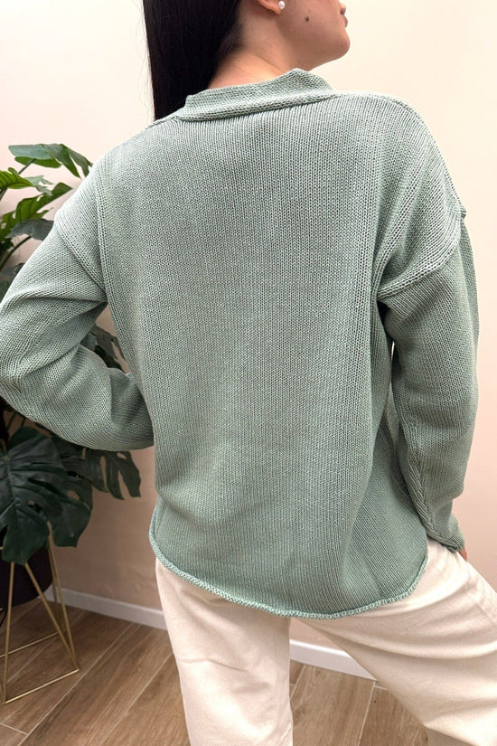 Maglia in cotone scollo a V - SALVIA