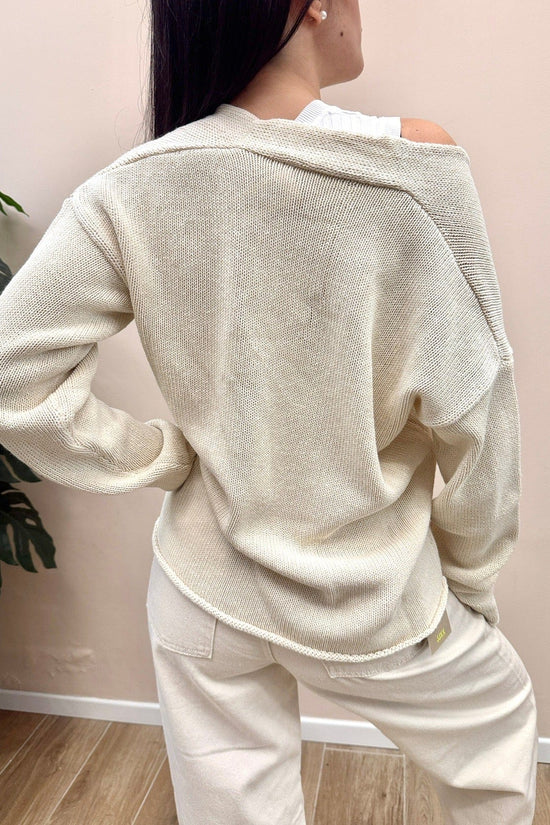 Maglia in cotone scollo a V - BURRO