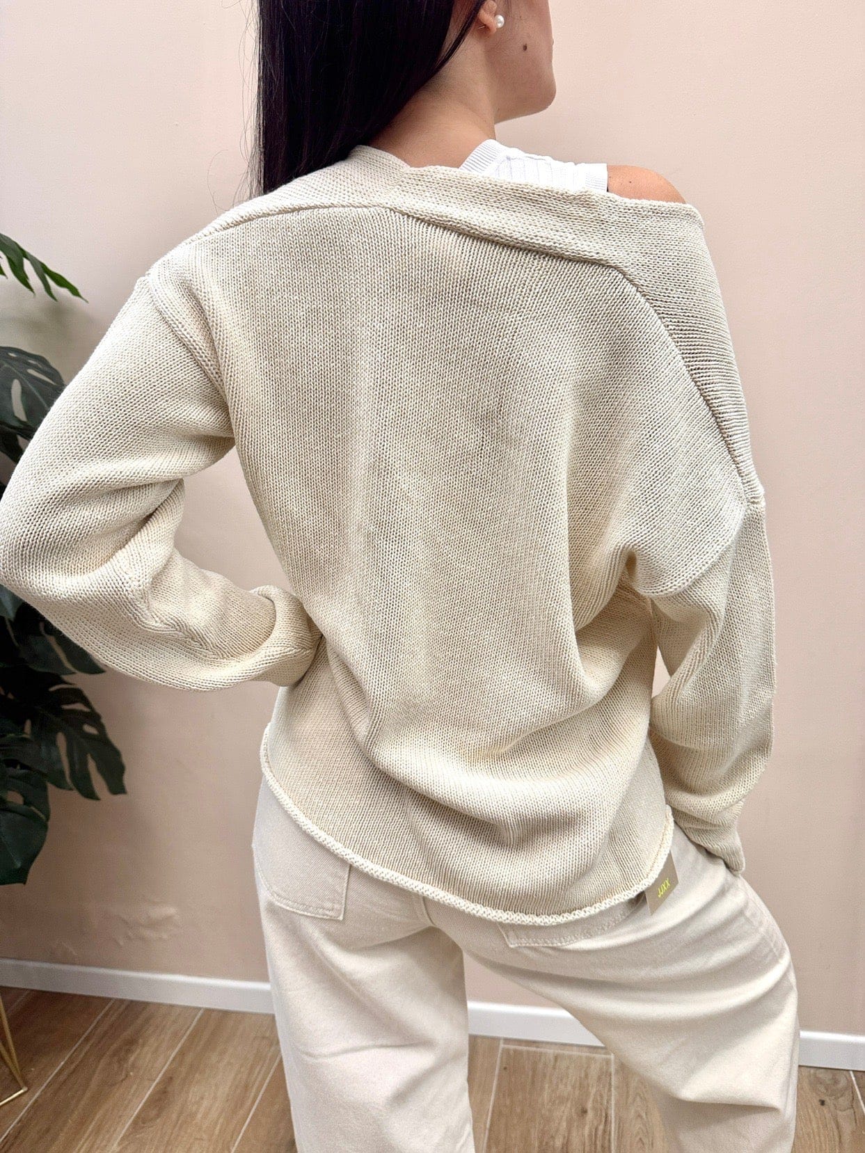 Maglia in cotone scollo a V - BURRO