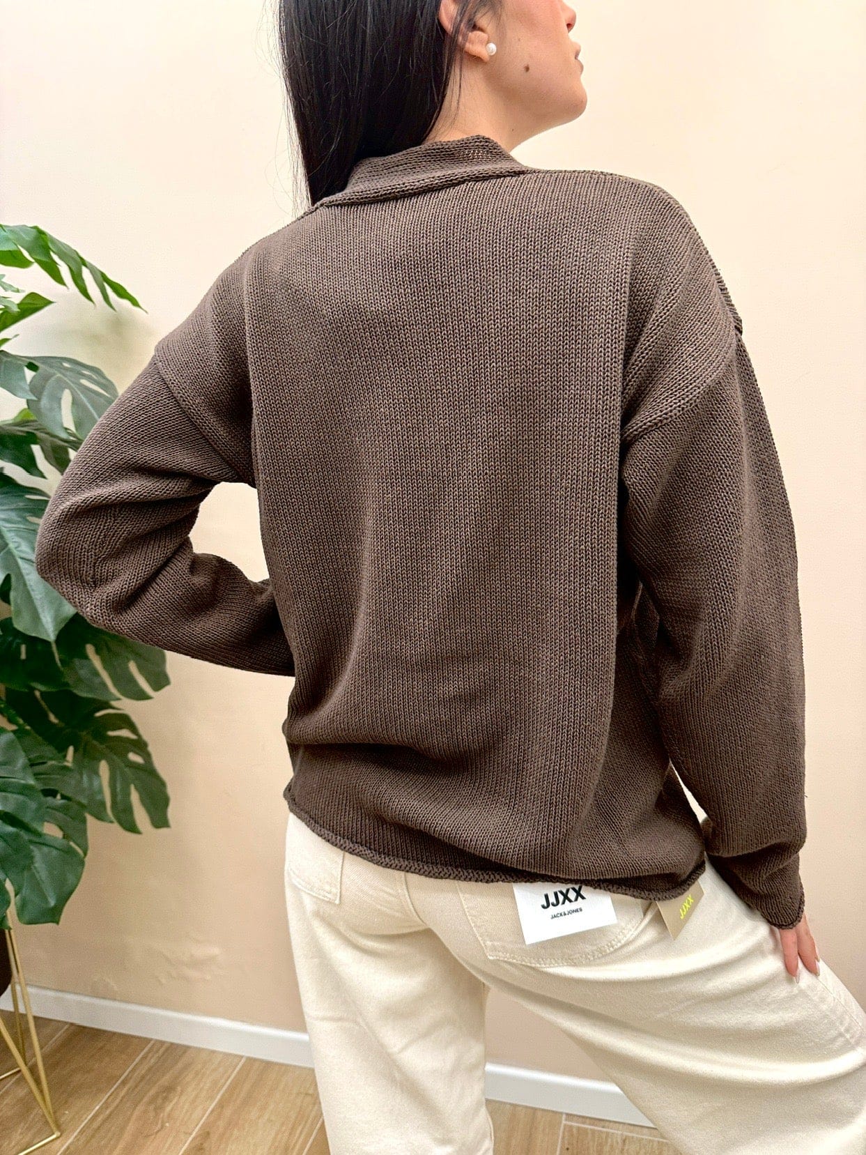 Maglia in cotone scollo a V - MORO