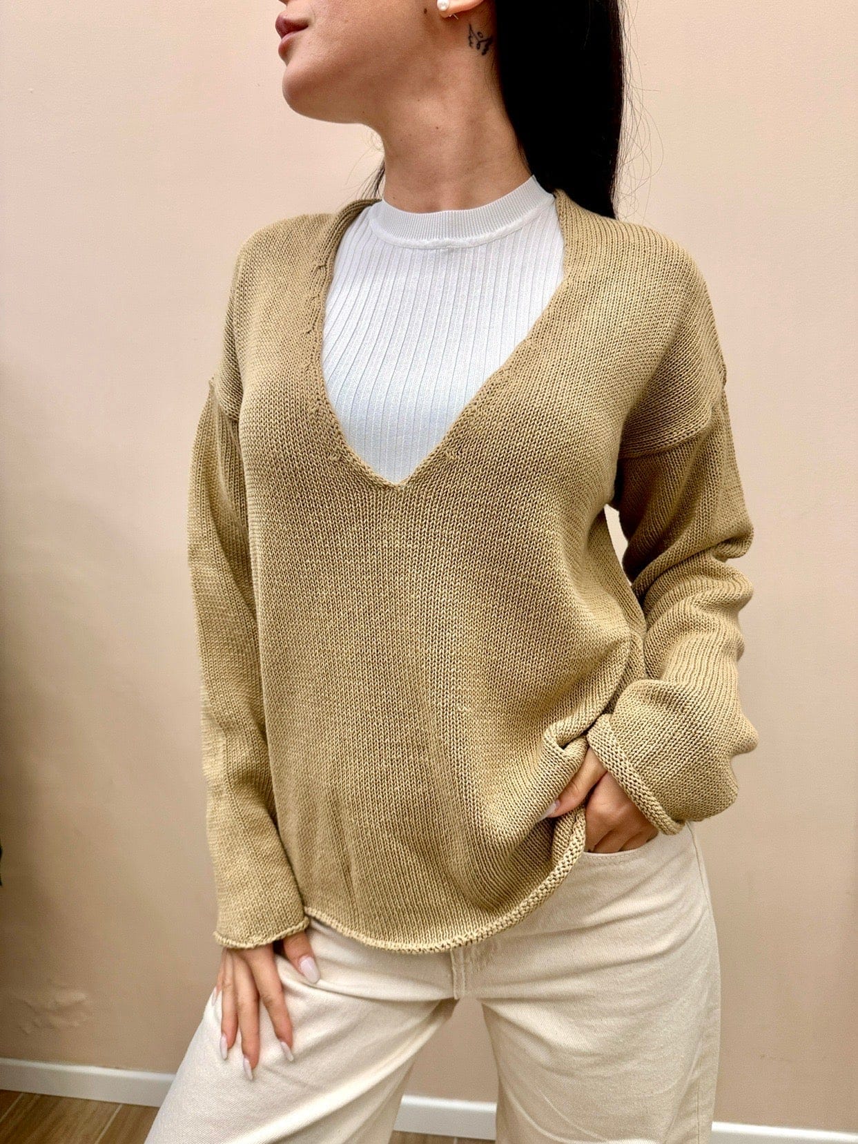 Maglia in cotone scollo a V - CORDA