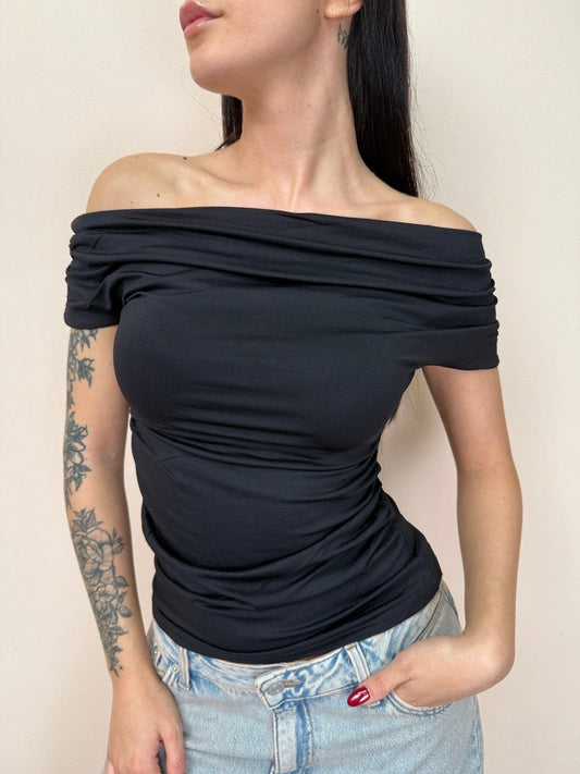 Maglia collo asimmetrico - NERO