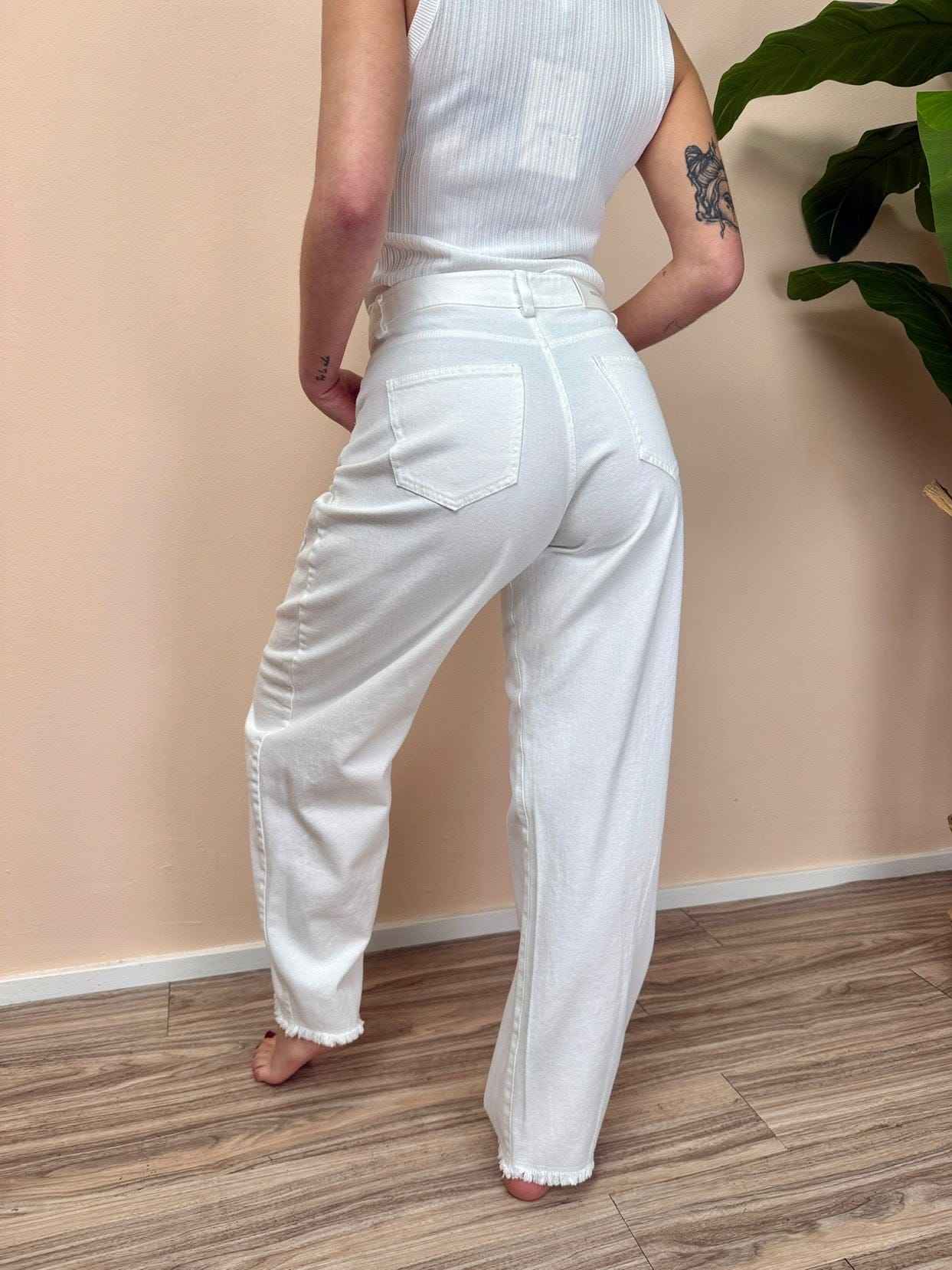 Jeans barrel in cotone - BIANCO