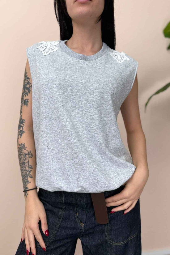 Smanicato con pizzo - GRIGIO