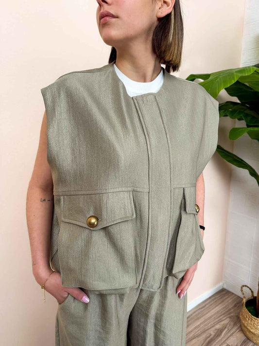 Gilet con bottoni - FANGO