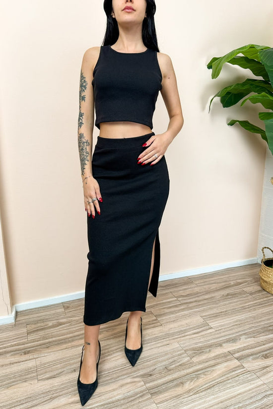 Top crop costina - NERO