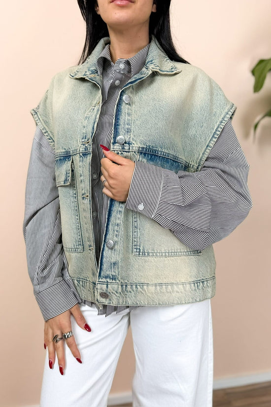 Giubbino smanicato in jeans - LIGHT BLUE