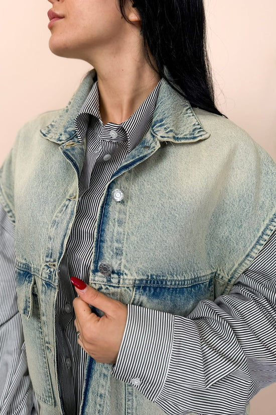 Giubbino smanicato in jeans - LIGHT BLUE