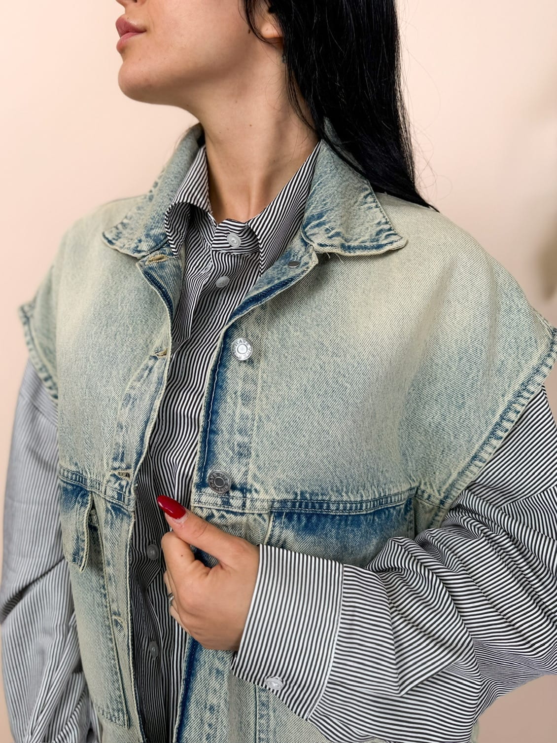 Giubbino smanicato in jeans - LIGHT BLUE