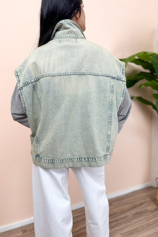 Giubbino smanicato in jeans - LIGHT BLUE