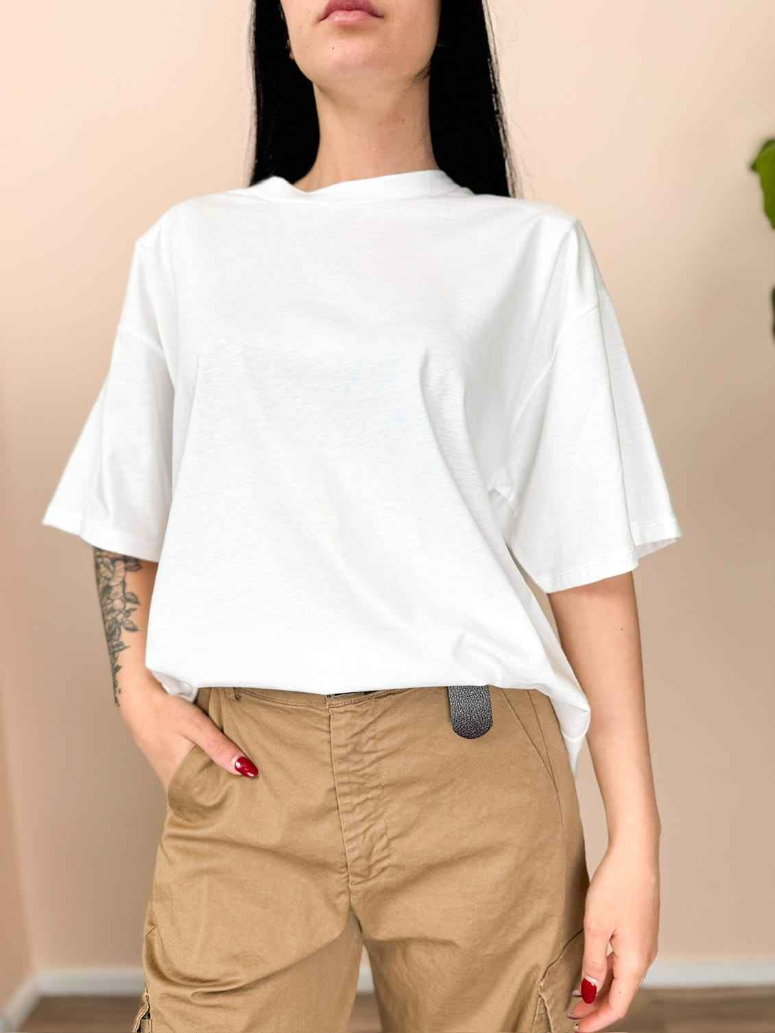 Maglia in cotone c/spalline - LATTE