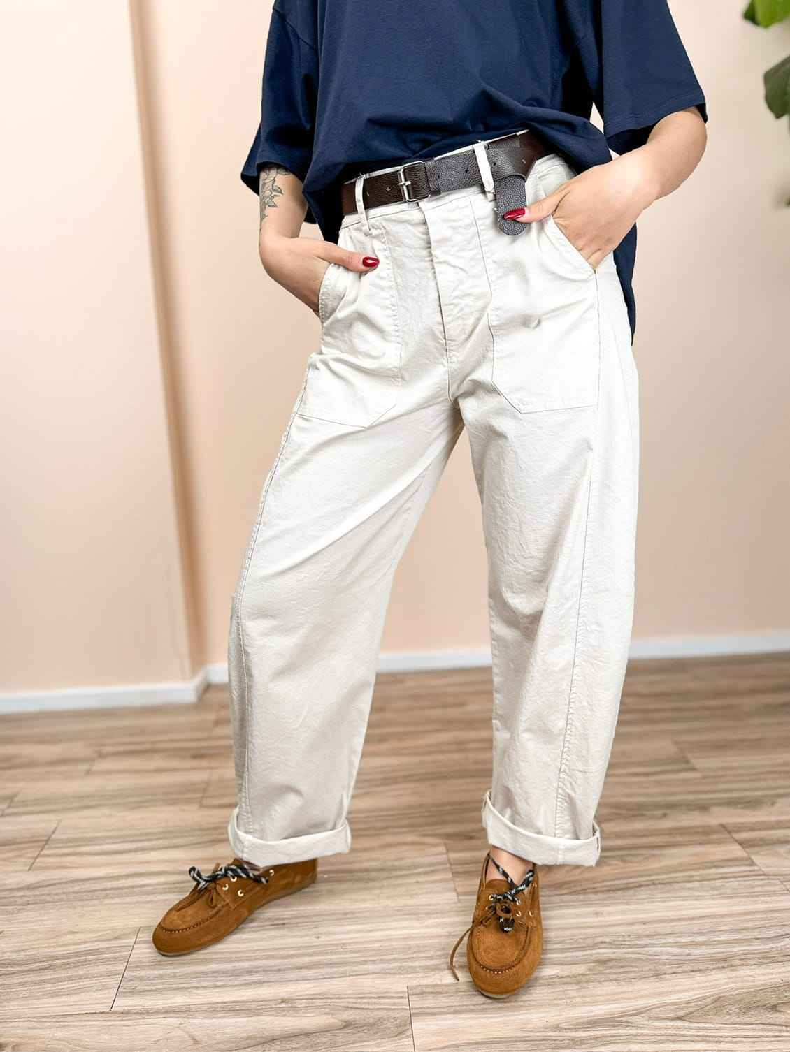 Pantalone ovetto in cotone - SABBIA