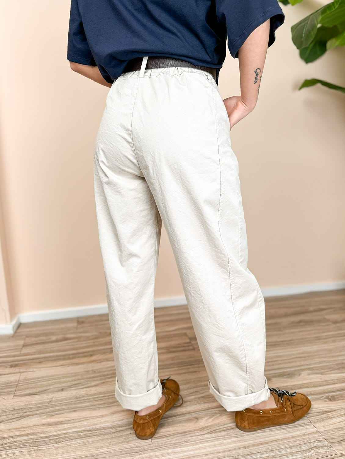 Pantalone ovetto in cotone - SABBIA