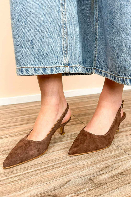 Slingback in camoscio tacco mini - MORO