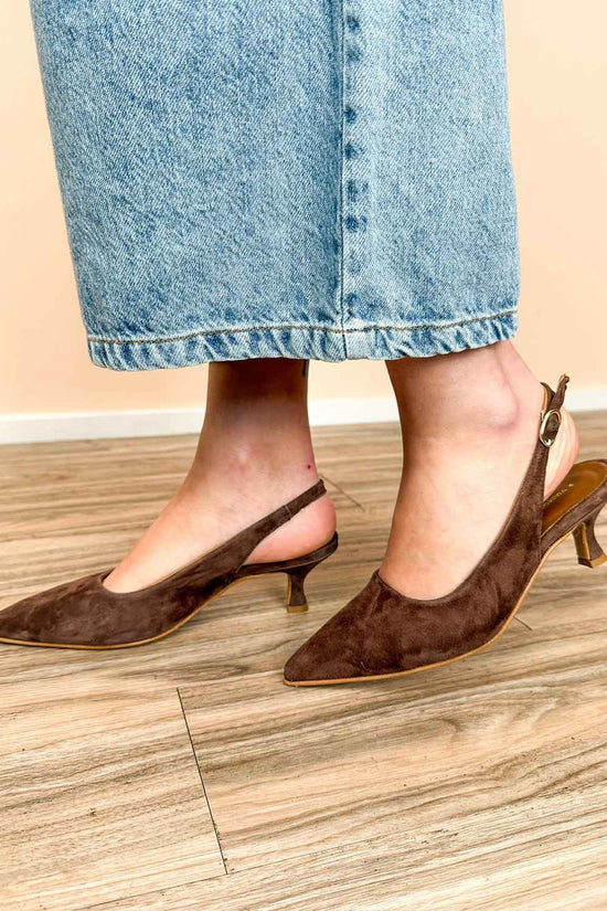 Slingback in camoscio tacco mini - MORO