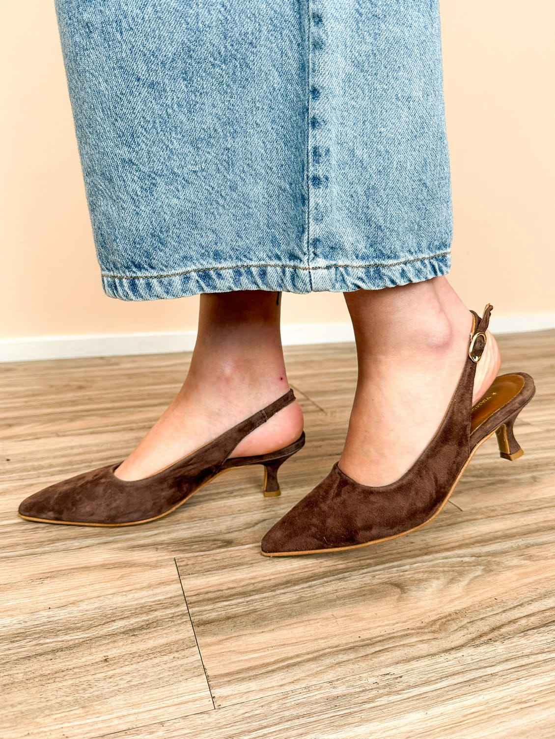 Slingback in camoscio tacco mini - MORO