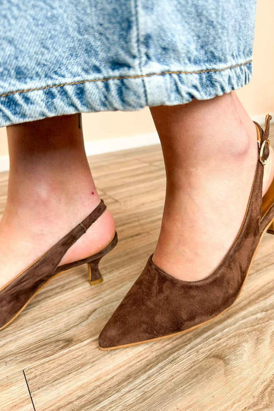 Slingback in camoscio tacco mini - MORO