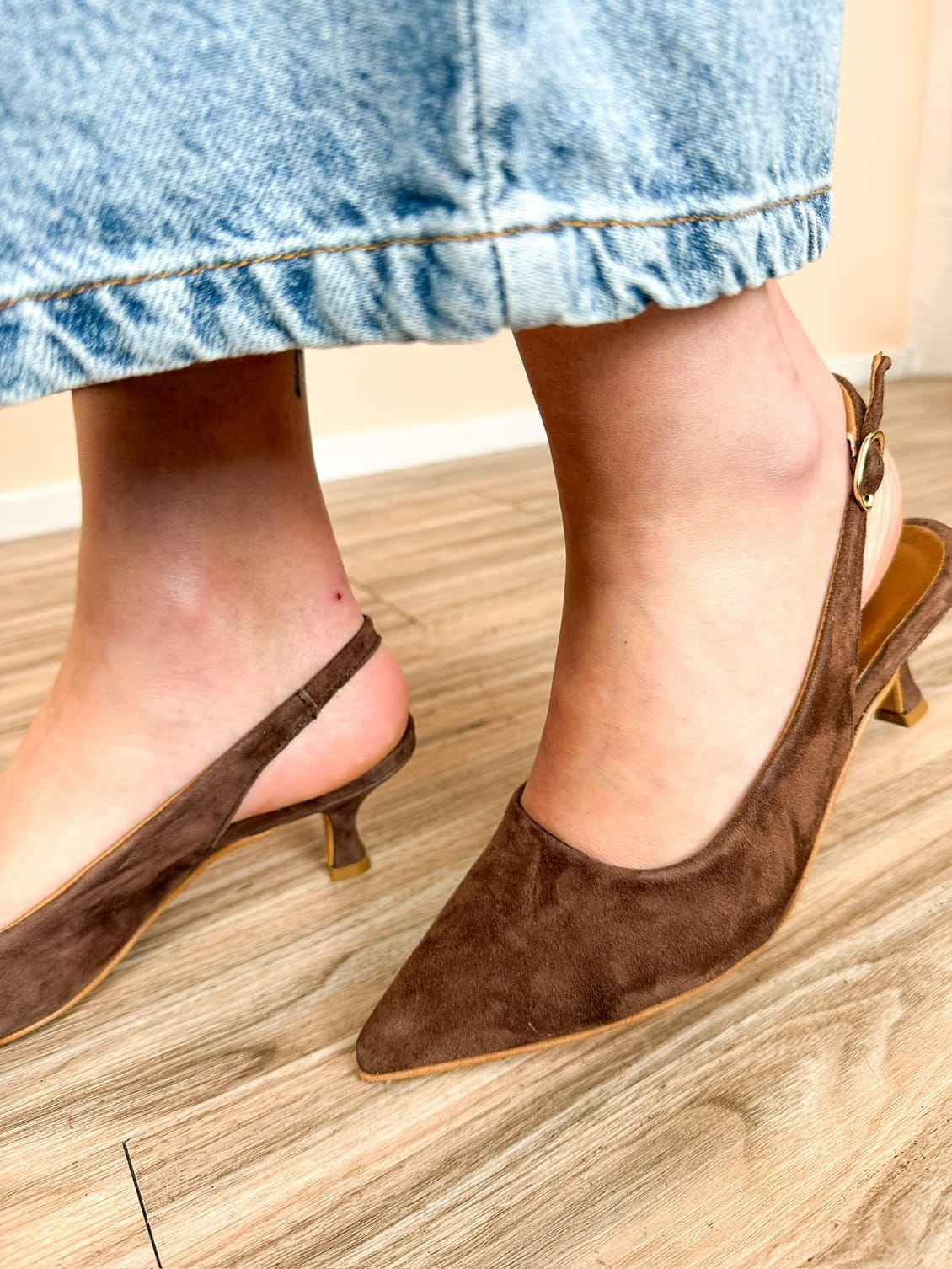 Slingback in camoscio tacco mini - MORO