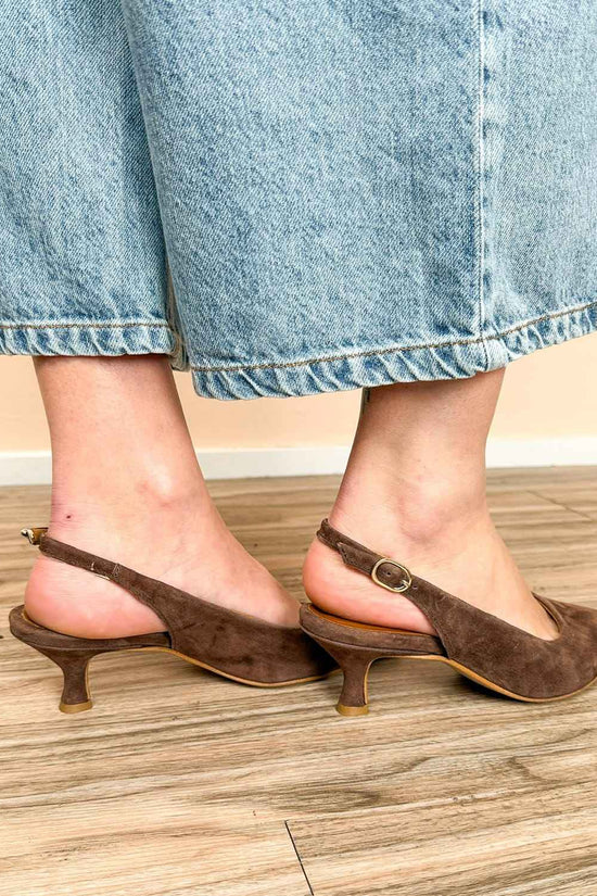 Slingback in camoscio tacco mini - MORO