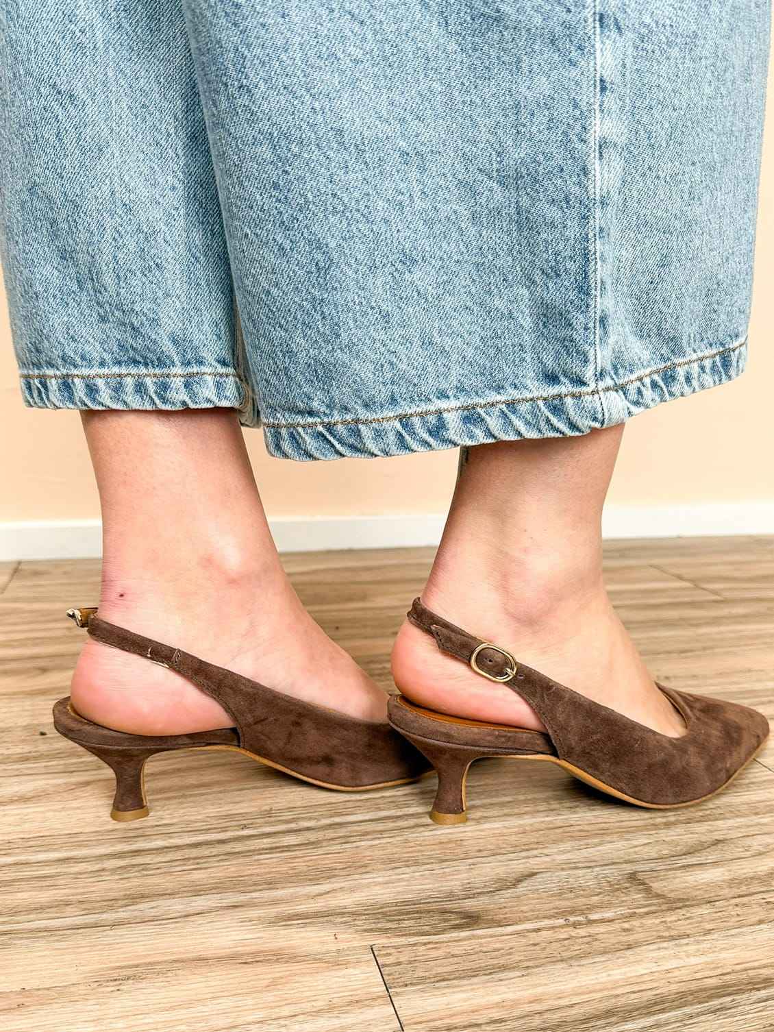 Slingback in camoscio tacco mini - MORO