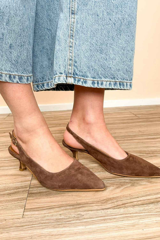 Slingback in camoscio tacco mini - MORO