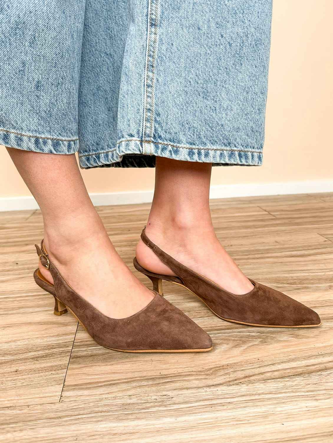 Slingback in camoscio tacco mini - MORO