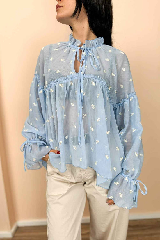 Camicia ricamata - CELESTE