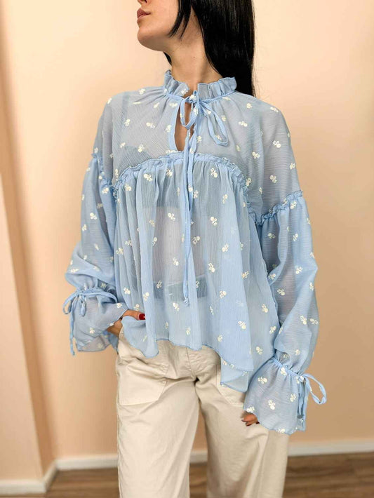 Camicia ricamata - CELESTE