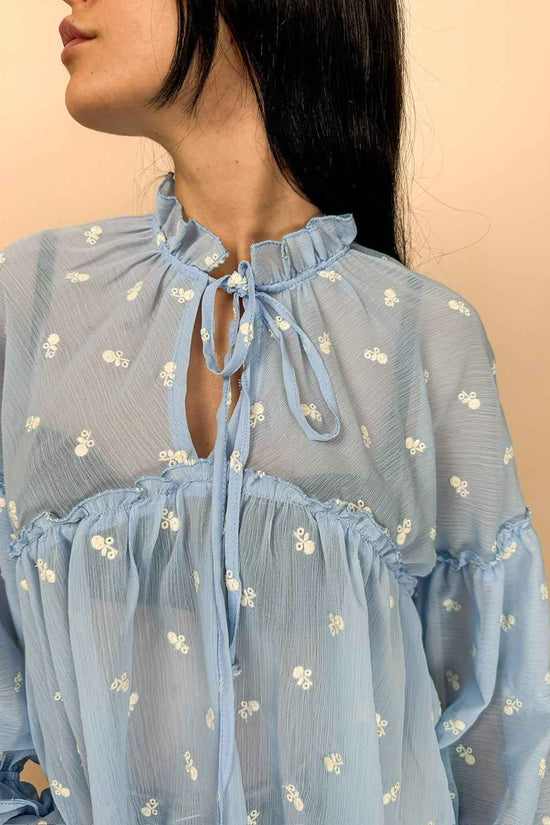 Camicia ricamata - CELESTE