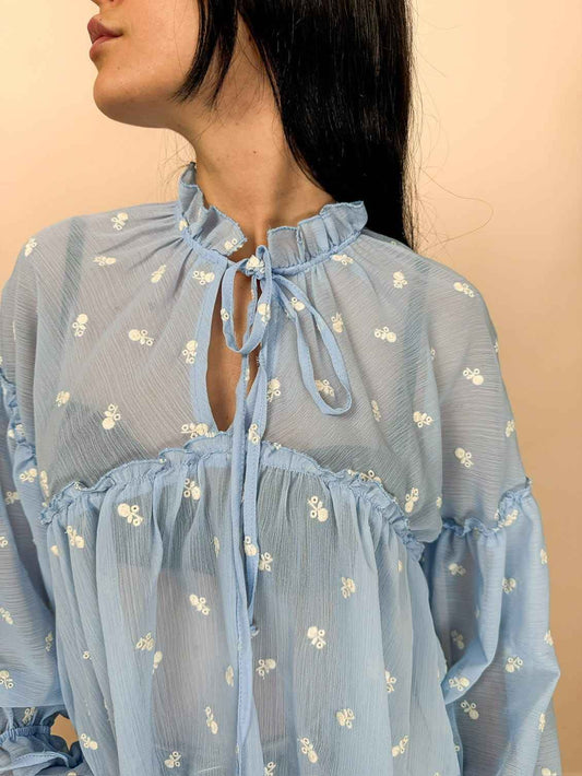 Camicia ricamata - CELESTE