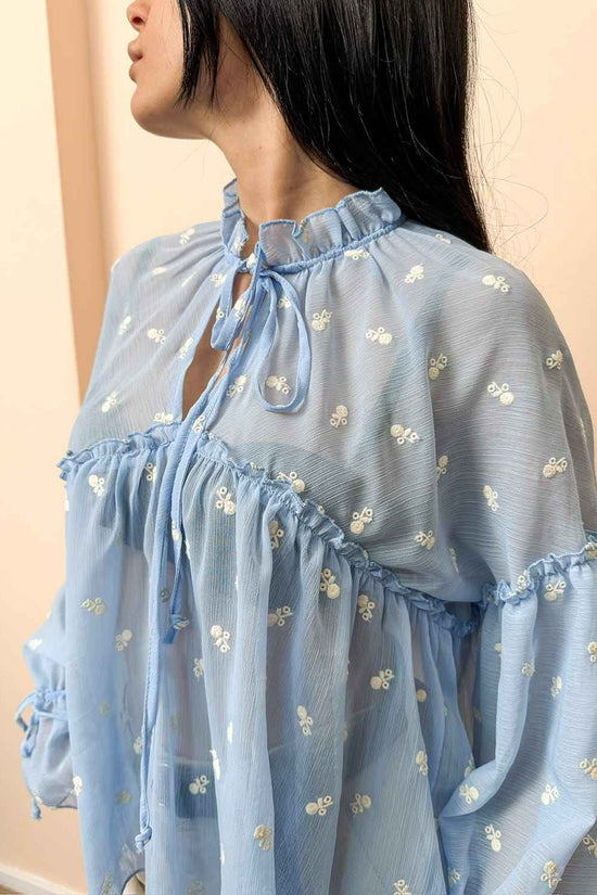 Camicia ricamata - CELESTE