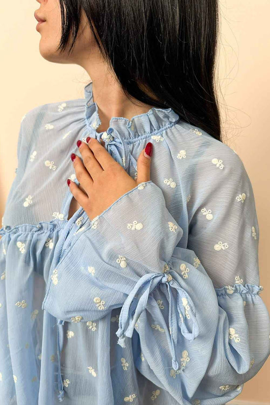Camicia ricamata - CELESTE