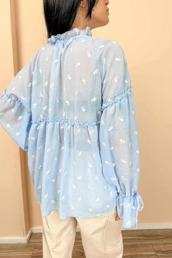 Camicia ricamata - CELESTE