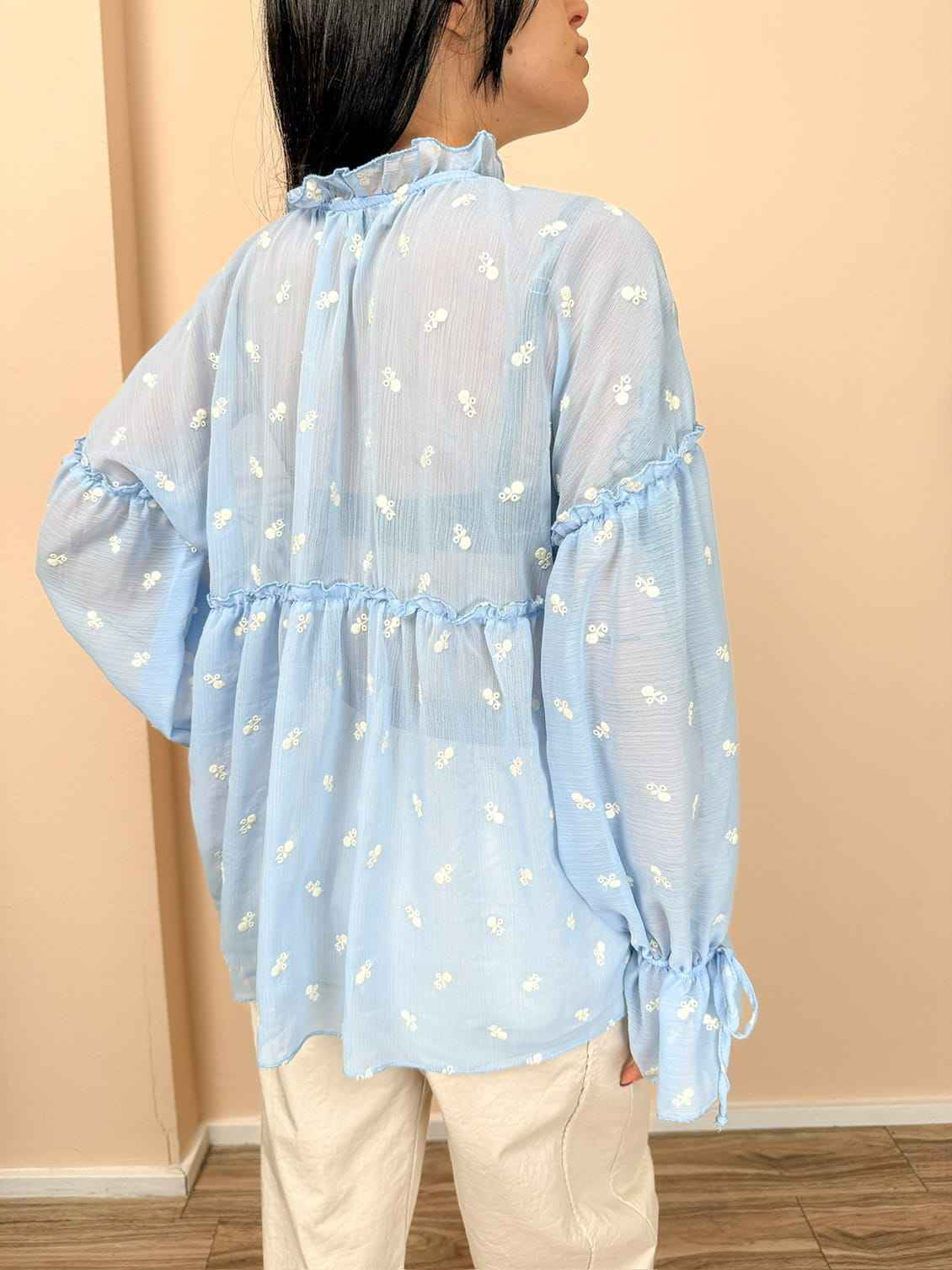 Camicia ricamata - CELESTE