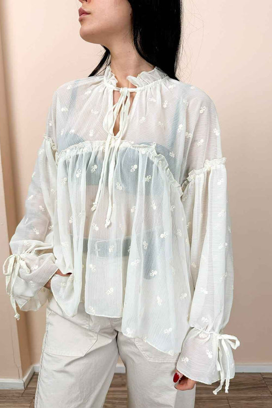 Camicia ricamata - PANNA