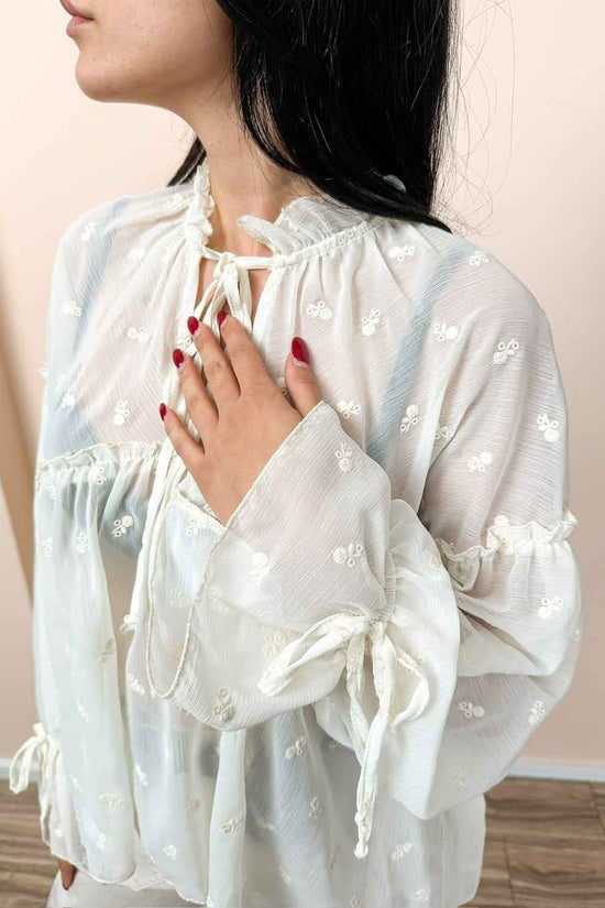 Camicia ricamata - PANNA