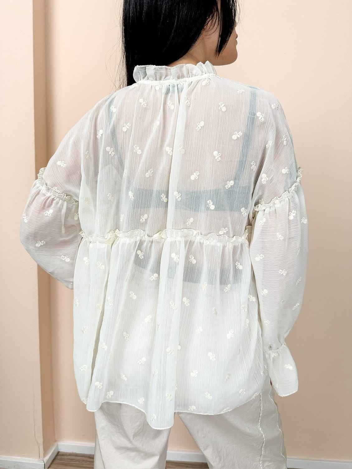 Camicia ricamata - PANNA