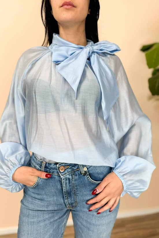 Camicia con fiocco - CELESTE