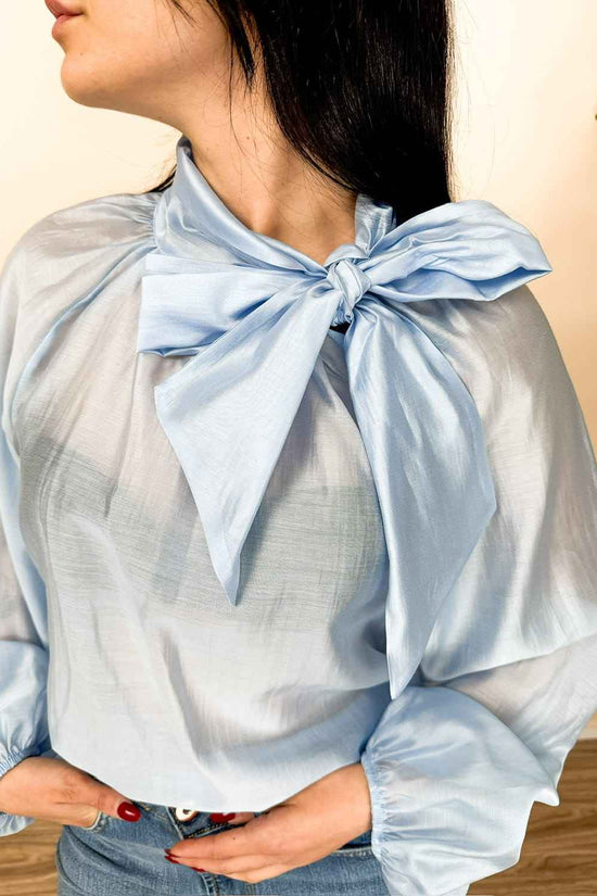 Camicia con fiocco - CELESTE