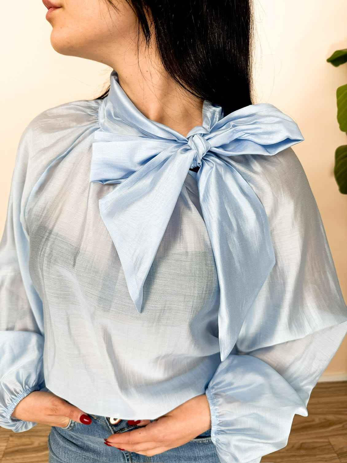 Camicia con fiocco - CELESTE