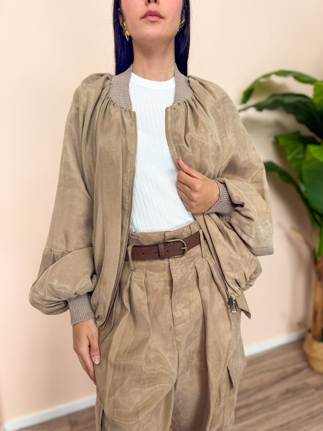 Pantalone in cupro - BEIGE