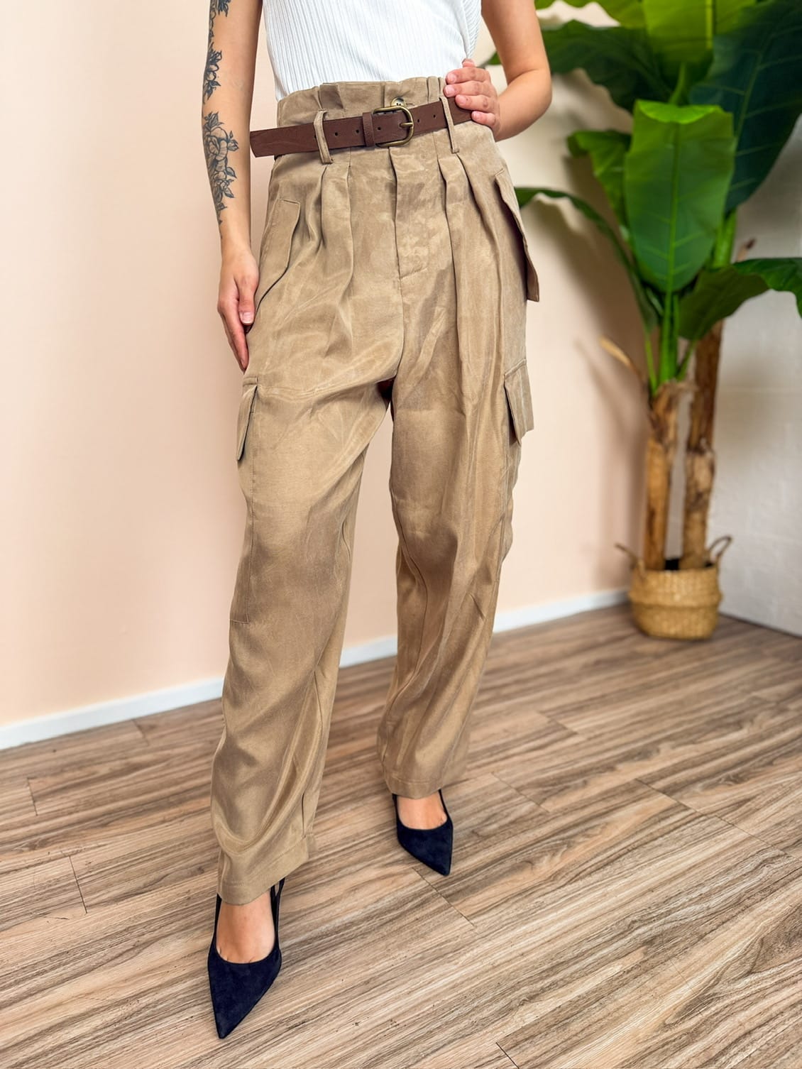 Pantalone in cupro - BEIGE