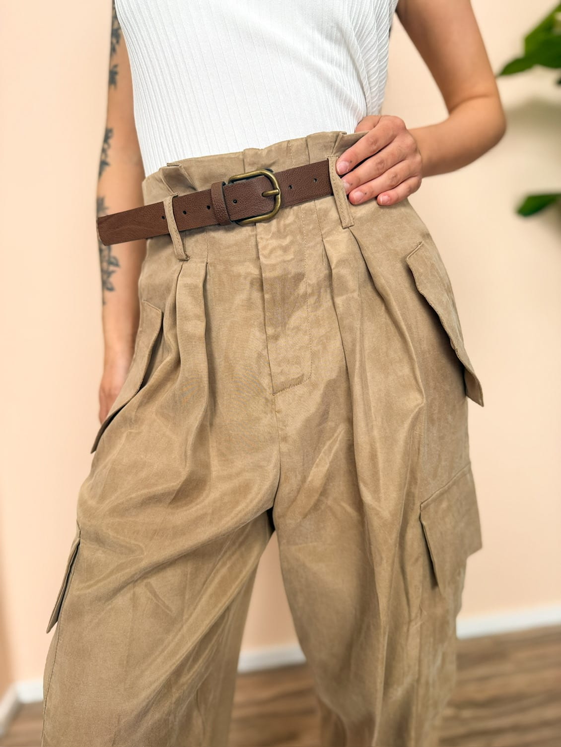 Pantalone in cupro - BEIGE