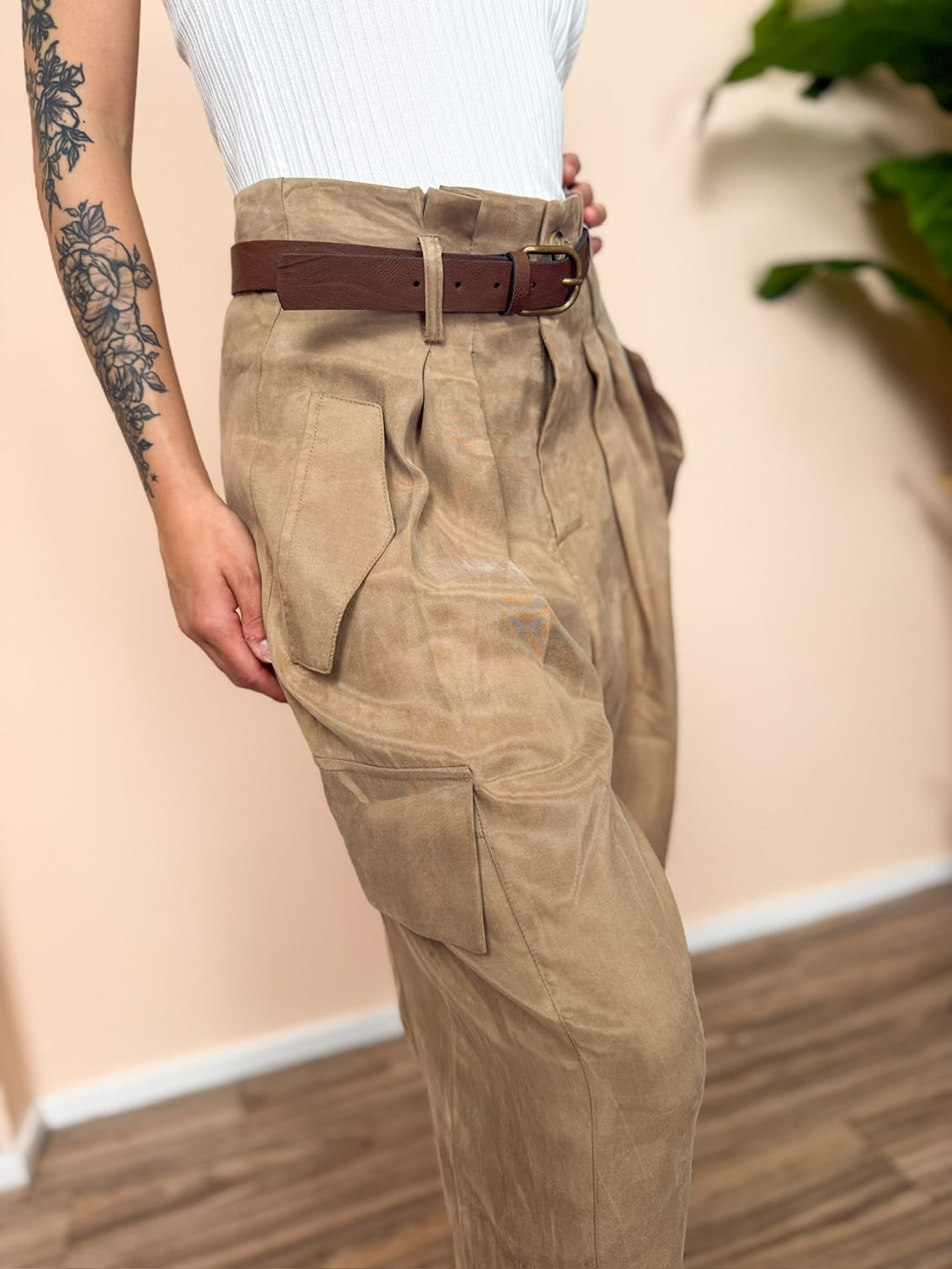 Pantalone in cupro - BEIGE