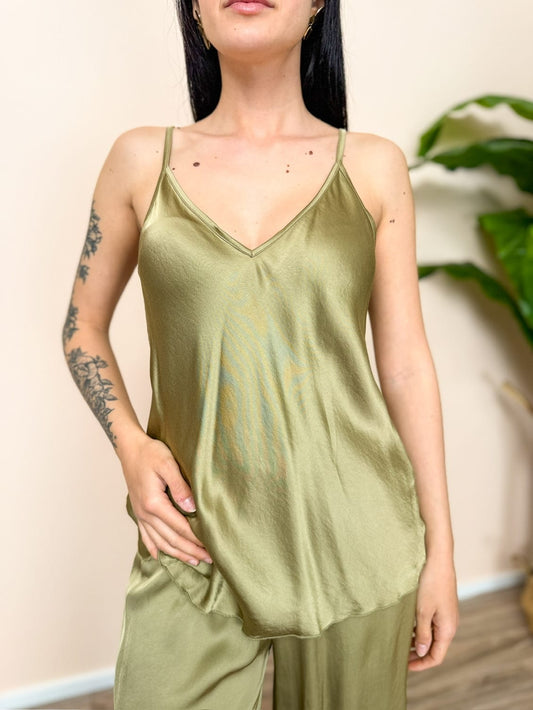 Top bretelle in viscosa - VERDE