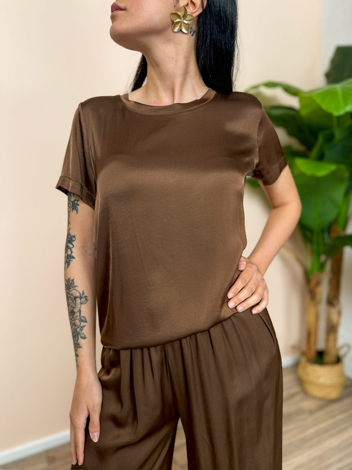 Blusa mezza manica - MORO