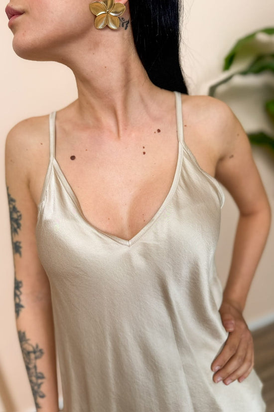 Top bretelle in viscosa - BEIGE