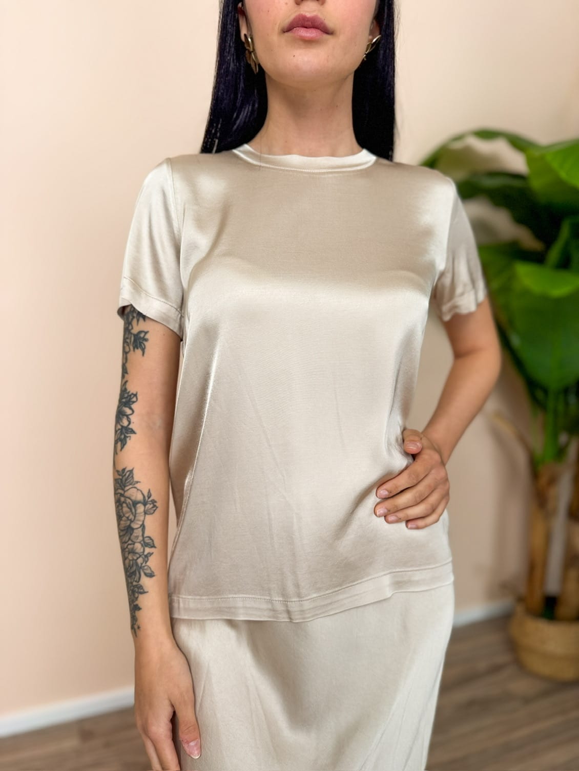 Blusa mezza manica - BEIGE