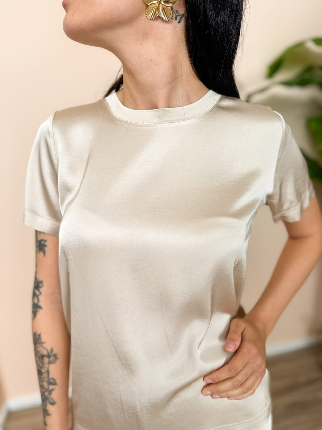 Blusa mezza manica - BEIGE